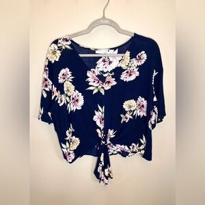 LUQ Rhee Tie Front Floral Top